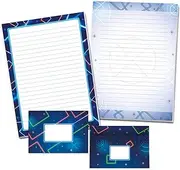 Writing Paper Set with 2 Writing Pads and 25 Envelopes for Children Laser Tag Beam Neon Colourful (1 Dark Pad and 1 Light A4 Pad with 25 Sheets Each + 25 Envelopes)