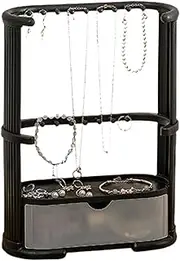[shjxi] Jewelry Display Organizer Stand, Necklace & Earring Holder Tower, 3 Tier Jewelry Organizer with Drawer for Rings, Bracelets, and Necklaces, Dustproof Storage for Jewelry Collection