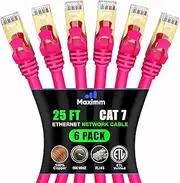 Cat 7 Ethernet Cable 25 ft - (6 Pack) High-Speed Cat7 Internet & Network LAN Patch Cables, RJ45 Connectors - Perfect for Gaming, Streaming, and More (Pink)