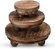 3 Pieces Wood Risers for Decor Wood Pedestal Round Mini Riser Rustic Farmhouse Decor Tiered Tray Decor for Home Kitchen(5/4/3 Inch,Brown)