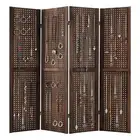 Giantex 4-Panel Room Divider Folding Pegboard Display Stand Privacy Screen Brown
