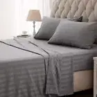 Striped Cooling Bed Sheets King Size Set 4 Piece - Super Soft Fitted