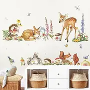 decalmile Woodland Animal Wall Decals Deer Rabbit Squirrel Easter Wall Stickers Kids Bedroom Baby Nursery Wall Decor