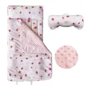 Toddler Nap Mat with Removable Pillow & Minky Blanket Roll Up Storage Kids Sl...