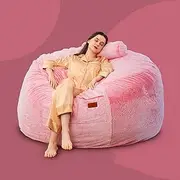 Giant Bean Bag Chair, Oversized Rabbit Fur Lazy Sofa (Only Cover, No Filler) Moon Pod Bean Bags Living Room Lazy Sofa Bed Cover,Watermelon red,152 * 76cm