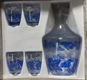 Vintage Luminarc Blue & White Leaf Design Decanter Set