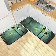 Kitchen Mats for Floor, 2 Piece, Lights Yellow Forest Funny Cute Washable Non-Slip Kitchen Rugs Set for Home & Office, Sink, Laundry, 19.7” x 27.6” + 19.7” + 47.2”