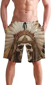 [XYMZR] Chief Skull Brown Men's Swim Trunks Quick-Dry Bathing Suit Swimming Board Shorts S