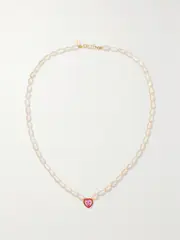 [Alison Lou] Alison Lou - Heart Streamer 14-karat Gold, Laboratory-grown Sapphire, Pearl And Enamel Necklace - One size One size Gold