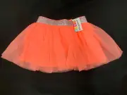Infant Tutu Skirt W/Panties Neon Coral Peach Sparkly Tulle Silver Glitter 0-3m