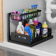 DEVA Under Sink Organiser, High Duty Metal Under Sink Organizer and Storage & 2 Tiers Pull-Out Drawers, Kitchen Sink Organiser for Kitchen Bathroom Pantry Laundry, Black