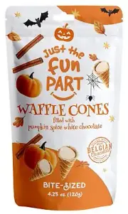 Just The Fun Part, Bite-Size Crispy Mini Waffle Cones, Filled pumpkin spice