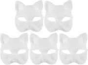 5pcs Cat Mask DIY White Paper Mask Blank Mask Pulp Halloween Hand Painted Face Mask Personality Creative Masquerade Mask for Dance Party