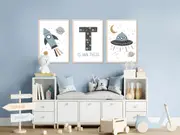 [Namly Design] Posters - UFO and Rocket / Personalised / Set of 3