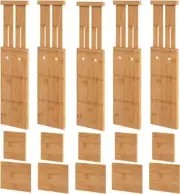 VRICCC 5 PACK ADJUSTABLE SEPARATORS HIGH BAMBOO WOOD DRAWER DIVIDERS 12"-17.5"