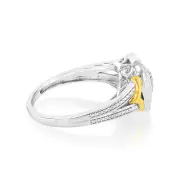 Sterling Silver & 9ct Yellow Gold Diamond Cushion Ring with 20 Brilliant Cut Diamonds, K