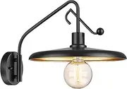 EMLIVIAR Farmhouse Barn Light for Porch, Gooseneck Light Fixture Outdoor, Black Wall Sconce with Gold Inside, AUY11-1W BK