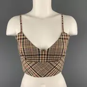 DEVEAUX New York Size 8 Beige Burgundy Plaid Cotton Shell Bralette Top