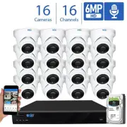16CH NVR 16 X 6MP PoE IP 3.6mm Lens Microphone Turret Security Camera System 4TB