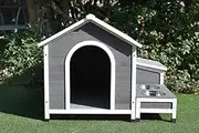 PawHub Large Dog House Kennel Pet Timber Wooden Stainless Steel Bowls Storage Box