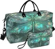 [ZRYSMY] Butterfly Green Abstract Duffel Bag for Traveling, Travel Bag Gym Bag, with Multiple Interior Pockets Shoulder Weekender Bag for Women Men with Toiletry Bag 20.5L x 1.9W x 13.8H, Multi-Colored