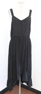 NWT Ann Taylor Loft Black Button Front Drawstring Tie Ruffle Hi Lo Dress Midi 10