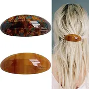 2 PCS Large Oval Barrette, Acetate Hair Barrette, French Tortoise Shell Hair Clips Vintage Snap Hair clips Accessories,Adjusts To All Hair Types In Tortoise Girls Barrettes And Hair Clips