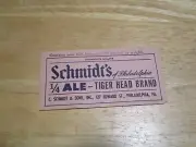 Schmidt's 1/4 Ale Tiger Head Brand 7 3/4 Gallons Label Philadelphia PA