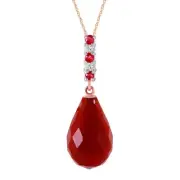 14K. GOLD NECKLACE WITH DIAMOND & BRIOLETTE DROP RUBY (Rose Gold)