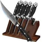Steak Knives Set of 8 with Block Built-in Sharpener, 4.8 Inch Non Serrated Ra...