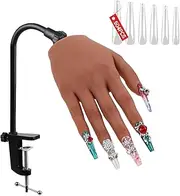 Practice Hand for Acrylic Nails with 504 Pcs Nails,Silicone Nail Practice Hand Stand, Flexible Bendable Nail Training Mannequin Hand for Nails Practice Nail Art Tools Single Right Hand Tan