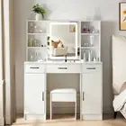 White Dressing Table Stool LED Lighted Mirror Vanity Desk Set Make up Desk Large