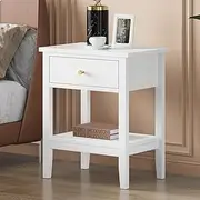ALFORDSON Wooden Bedside Table 35×50×60 cm, Modern Nightstand with Storage Drawer and Open Display Shelf, Bedroom Living Room Sofa Side End Table, White