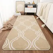 Mejorug Washable Shag Runner Rugs for Bedroom, 2x6 Geometric Memory Foam Runner Carpet, Modern Indoor Hallway Rug for Living Room Kids Nursery Dorm Bedside Floor Mat Home Decor, Beige/White