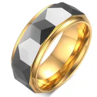 在飛比找momo購物網優惠-【RJNewYork】切割菱形中性鎢鋼金耀寬版戒指(2色可選