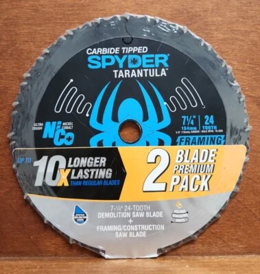 NEW Spyder Tarantula (2) Pack 7 1/4 in Carbide Steel Circular Saw Blade 24 Tooth