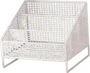Records Display Stand 3 Compartment Storage Rack Home Study Room Desktop Organizer Metal Display Holder for Brochure Documents, White, 36cmx22cmx24cm