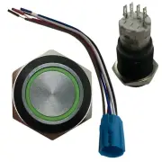 Green LED Black Metal Latching Push Button Switch On Off 12V 19 MM Mounting