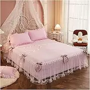 Skirt Ruffled Bed Skirt, Lace Bed Skirt Elastic Fitted Bedding Set with Pillowcases Multicolor Multiple Sizes Pack of 3(C,150X200CM)