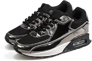 [Gikleihwy] Women's Wedge Platform Sneakers Fashion Ladies Lace Up Hidden High Heel Lightweight Walking Shoes Comfort Non Slip Athletic Running Sports Shoes for Outdoor Climbing Hiking(Black,8.5 US)