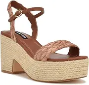 [NINE WEST] Womens Brown Mixed Media 2" Platform Ankle Strap Padded Rivva Square Toe Wedge Buckle Espadrille Shoes AU Size 11