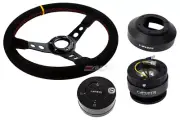 NRG 350 3" Deep Steering Wheel Suede Yellow 141H Hub Gen2 Black Release Lock LB