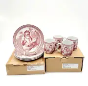 Spode for Williams Sonoma Saint Nick Salad Plates & Mugs S/8 Santa's List NEW