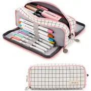 Portable Large Pencil Case Big Capacity 3 Compartments Canvas Pencil Pouch