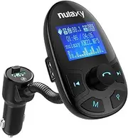 Nulaxy Bluetooth Car FM Transmitter Wireless Audio Adapter Receiver Handsfree Voltmeter Car Kit TF Card AUX USB 1.44 Display On/Off Button EQ Folder Play Mode - KM22 Black