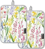 Pot Holders for Kitchen Heat Resistant Finland Lily Valley Beauty Summer Flowers Potholders with Pockets Hot Pad Holder Oven Mitts 2 Pack