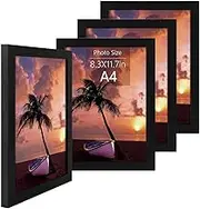 Frametory, A4 Picture Frame Set of 4, Engineered Wood Frame with Acrylic Cover Gallery Wall Frame (Black, 4 Pack)