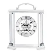 Bulova Analog Table Clock 6" x 7.25" Floating Skeleton Quartz Polished Silver