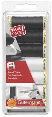 Gutermann Sew-All Polyester Thread Set - 7 Spools-Black & White
