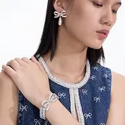 Bridal Jewelry Sets Two-piece Suit Crystal Pearl Zircon Earrings Bracelets Women's Elegant Fashion Luxury Cute Chandelier Drop Bowknot Drops Jewelry Set For We